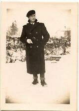 Man winter beret snow coat - old photo year. 1940