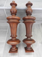 2 BALUSTERS COLUMNS WOODEN TRUNNIONS TURN WALNUT ANTIQUE FURNITURE HENRI II