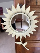 Ancien /vintage miroir soleil fleur tournesol métal laqué