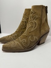 Jo Ghost Women’s Espalier Tan Suede Studded Western Boots Size 38 8