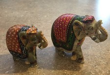 Stone Carved Hand Painted Elephant Mom and Baby BEAUTIFUL SET!