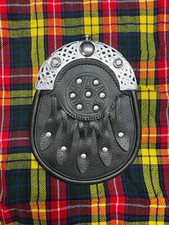 Sporran En Cuir Noir Pour Kilt Écossais Celtique Pour Hommes Avec 5 Franges