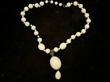 Rare 19th Century White Opaline Pearl Necklace Antique Fashion Jewelry Ref P