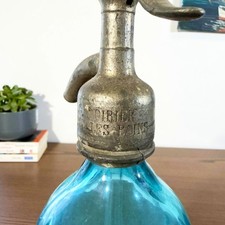 Antique Cordié Ambérieu Blue Lemonade Siphon, Lyon Metal Cap circa 1930