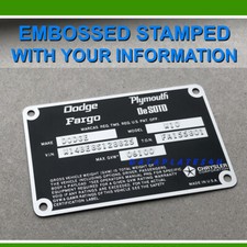 DODGE 1974-1980 DATA TAG A100 D100 D200 W100 W200 W300 POWER WAGON PLATE