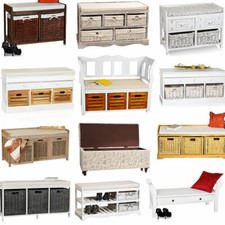 Banc en bois Banquette Banc de Rangement Commode avec coussin Meuble d'Entrée