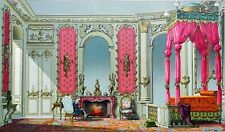 MANSION ROOM with POSTER BED - 19th century color engraving