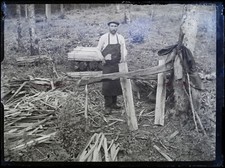 FRANCE wood logger c1900 photo NEGATIVE glass plate VR23L19n6