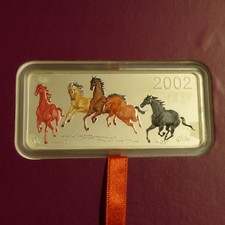 Mongolia 500 Togrog 2002 colored Running Horses PROOF silver 99.9% 5 oz+CoA+Box