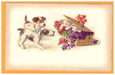 CAT & CHIEN / HIDE-AND-SEEK SET in FLOWER WICKER TRUNK