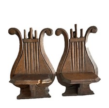 Pair of Lyre Shaped Wooden Applique Consoles
