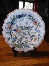 assiette décorative Modèle Rouen pain main décor oiseau et fleurs