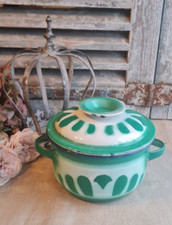 ANCIENNE CASSEROLE FAITOUT EMAILLE VERT DECOR
