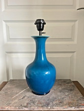 Ancien Lampe Céramique Faïence Craquelée Bleue MOLIN CHAROLLES 70/80