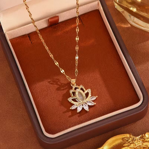 Collier fleur lotus or - collier,