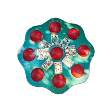 Antique countertop game, card game tray "Poch", colored wooden 