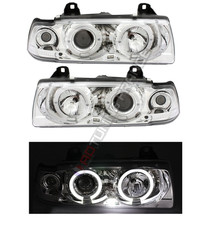 2 feux phare avant angel eyes led chrome pour BMW série 3 E36 berline