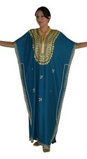 Moroccan Caftan Women kaftan Abaya Beach Cover Summer Long Dress Cotton Blue