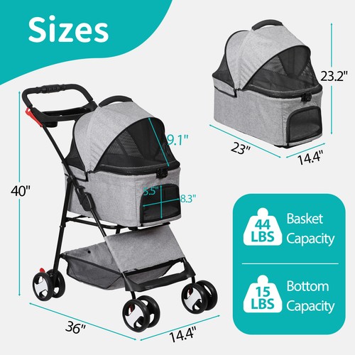 Pet stroller 1 - 3-in-1, foldable