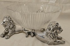 Siegfried and Roy Decorative glass Bowl Supported By metal Lion Figurines