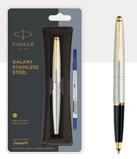 Stylo à bille Parker Galaxy en acier inoxydable bordure dorée (paquet de 1)