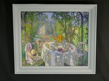 Déjeuner sous la tonnelle, tableau huile sur toile par Paul Terpereau (1893-1975