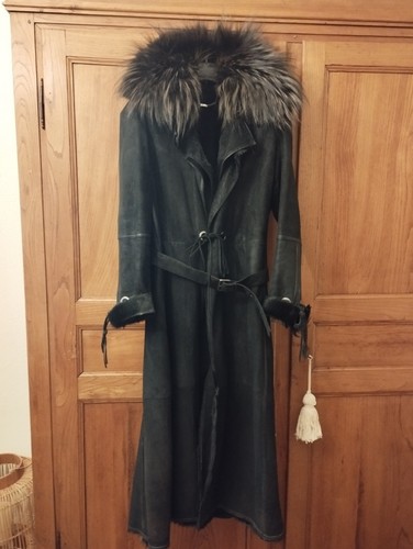 Manteau long noir - femme, cuir