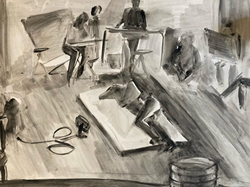Très beau dessin lavis - beau, encre