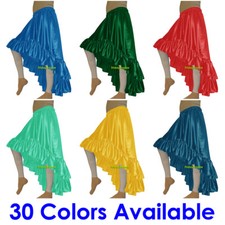Satin Asym Ruffle Skirt Belly Dance Jupe Oriental 12Yd Gypsy Flamenco Frill Tier
