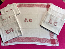 8 cotton damask liteaux napkins "LG" ref T173