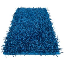 Tapis Shaggy bleu moderne - poil long de 6 cm - antidérapant, 12 tailles - noué 
