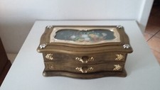 OLD VINTAGE GOLD PLASTIC MUSIC JEWELRY BOX MIRROR DISPLAY CONDITION