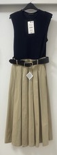 ZARA BLACK SAND SLEEVELESS PLEATED HEM BELTED CONTRAST COTTON DRESS SIZE M BNWT