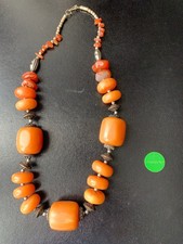 Antique Amazigh Berber Morocco Silver Phenolic Amber Necklace 19th Century