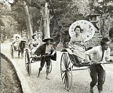 JAPON Nara Geishas en pousse-pousse 1906 Photo Stereo Vintage argentique 