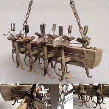 lustre rustique Poutre en bois et  fer forgé/ Lustre rustique / Luminaire