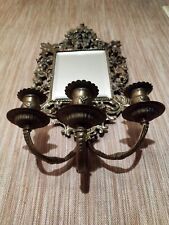 Large Bronze Sconce with Beveled Mirror and Three Arms of Lights 19th Century 
