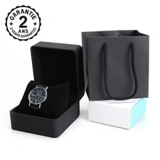 Boîte à Montres Etui Cuir PU + Coussin de Présentation Noir Luxe Coffret Cadeau