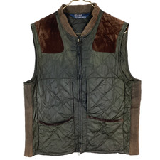Polo Ralph Lauren Quilt Hunting Vest Large Green Calf Suede Trim Full Zip