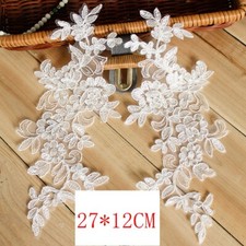 1Pair Embroidered Flower Lace Applique Motif Trim Wedding Dress Sew Crafts DIY 3