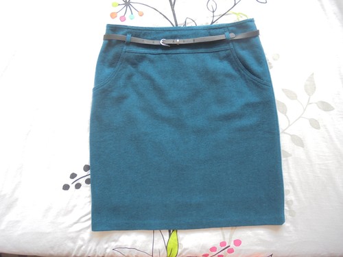 Jupe droite laine bleu - jupe, %