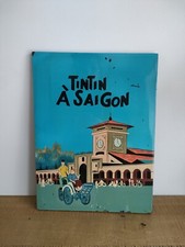 Tableau Bois Laqué - Les Aventures De Tintin A Saigon - Bleu - 40,3 x 30 cm