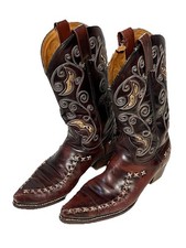 Sendra Mens 10-10.5/EU42 Cowboy Leather Boots 90s Made Spain VTG Braid Western