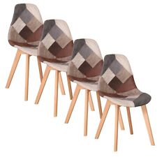 Lot de 4 Chaises de Salle à Manger Cuisine avec Pieds en Hêtre Patchwork Marron