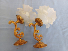 lot pair of gilded bronze sconces large flowers glasses