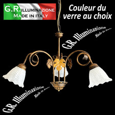 lustre classique ivoire or 3 lumières lampe suspension verres au choix AUTUNNO