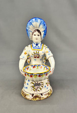 19th c. Fourmaintraux Frères Desvres Faience Figural Woman Double Salt Cellar