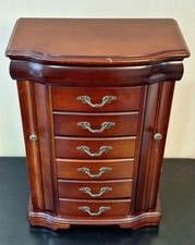 Elegant Wooden Jewelry Box Armoire with Mirror & Drawers – Dark Walnut Finish