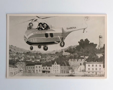 Visages décor carton photomontage hélicoptère Sabena - Photo ancienne CPA