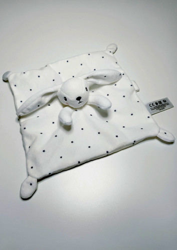 Doudou plat carré lapin blanc - plat,